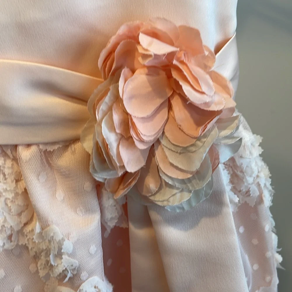 Bonnie Jean Girls Lace Floral Pink Satin Dress, Size 6, EUC, Flower Girl Dress